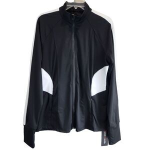 Jack Smith Womens Full‎ Zip Jacket Thumbholes Black White size Large Stretch NEW